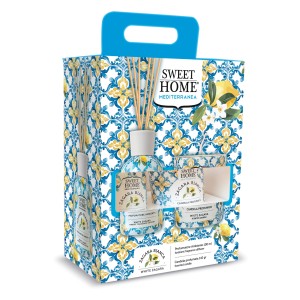 SWEET HOME ŚRÓDZIEMNOMORSKI PREZENT ODŚWIEŻACZ POWIETRZA 100ML I ŚWIECA 110GR BIAŁY KWIAT